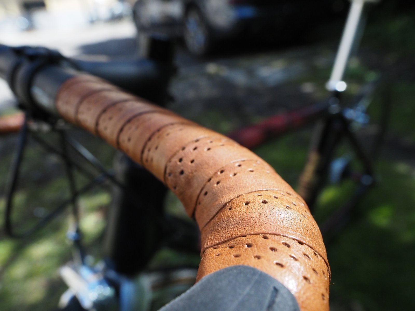 Perforated leather bar tape detail